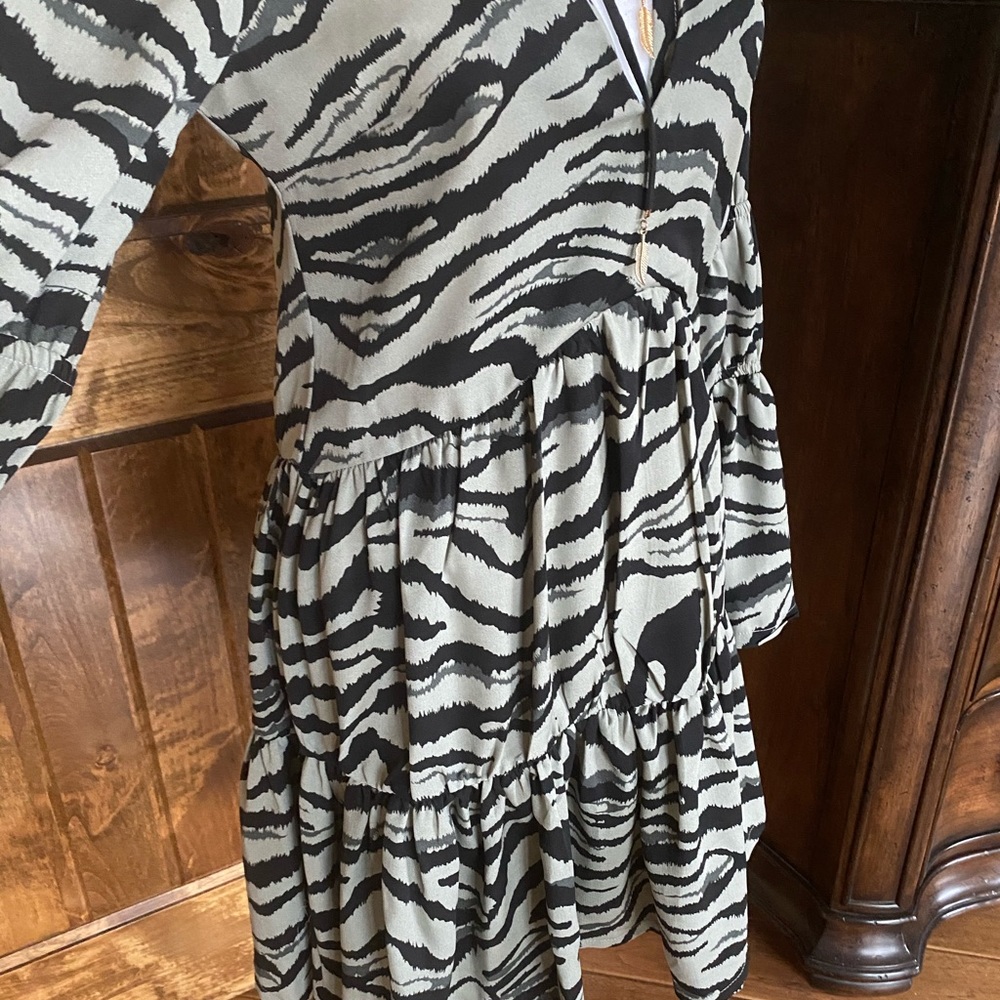 NWOT animal print long sleeve ruffle dress - Picture 8 of 11